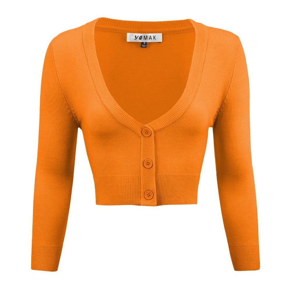 YEMAK Women's Cropped Bolero 3/4 Sleeve Button Down Cardigan Sweater